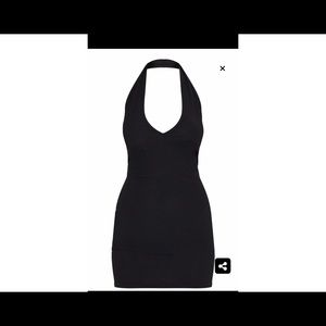 Black Ribbed Halterneck Low Back Bodycon Dress